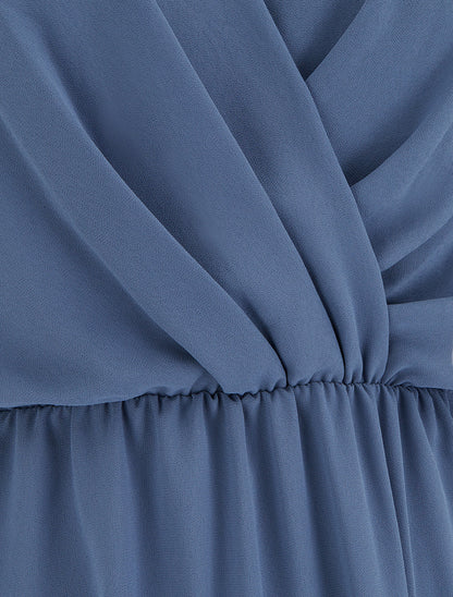 Robe évasée à manches courtes et col cache-coeur - Bleu - 3