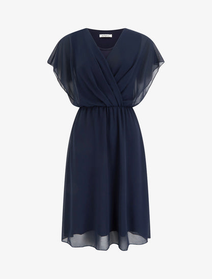 Robe évasée à manches courtes et col cache-coeur - Marine - 1