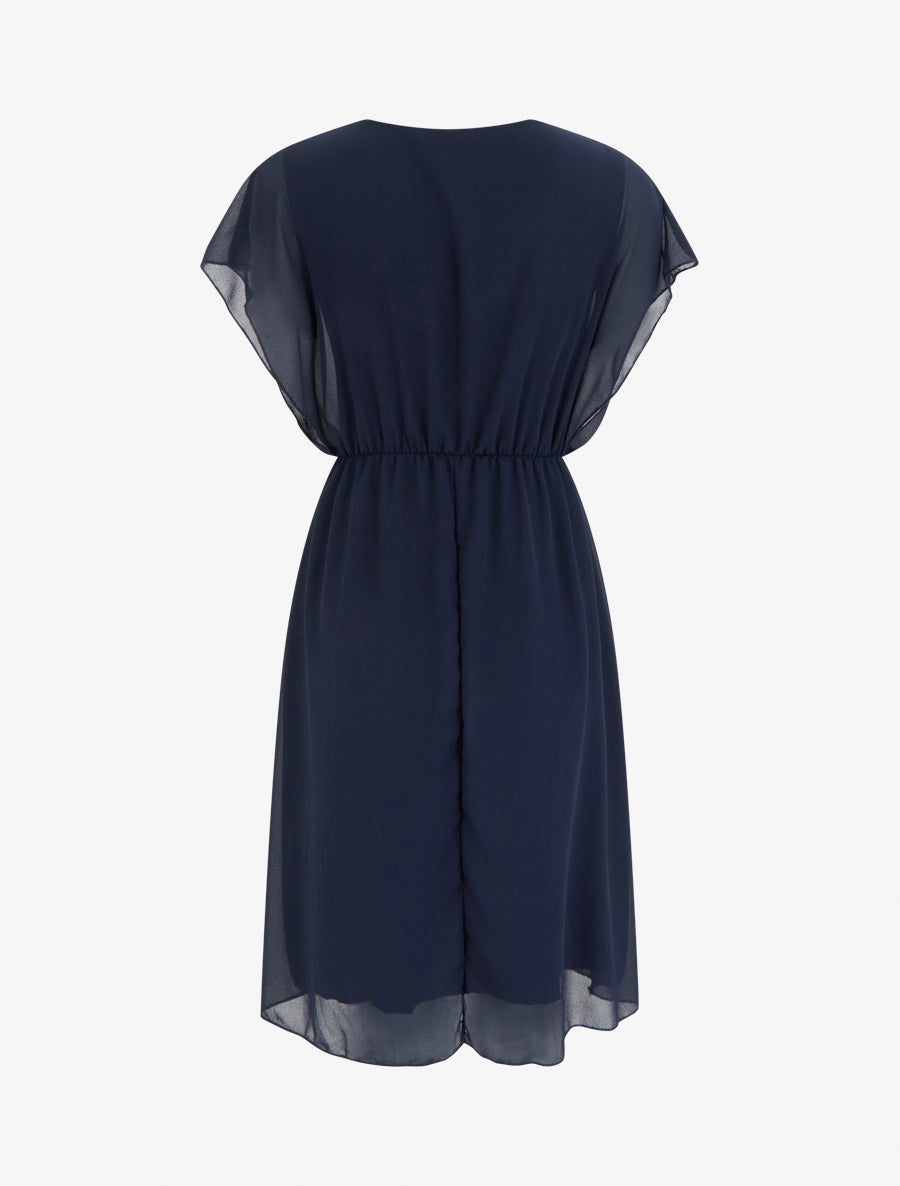 Robe évasée à manches courtes et col cache-coeur - Marine - 2