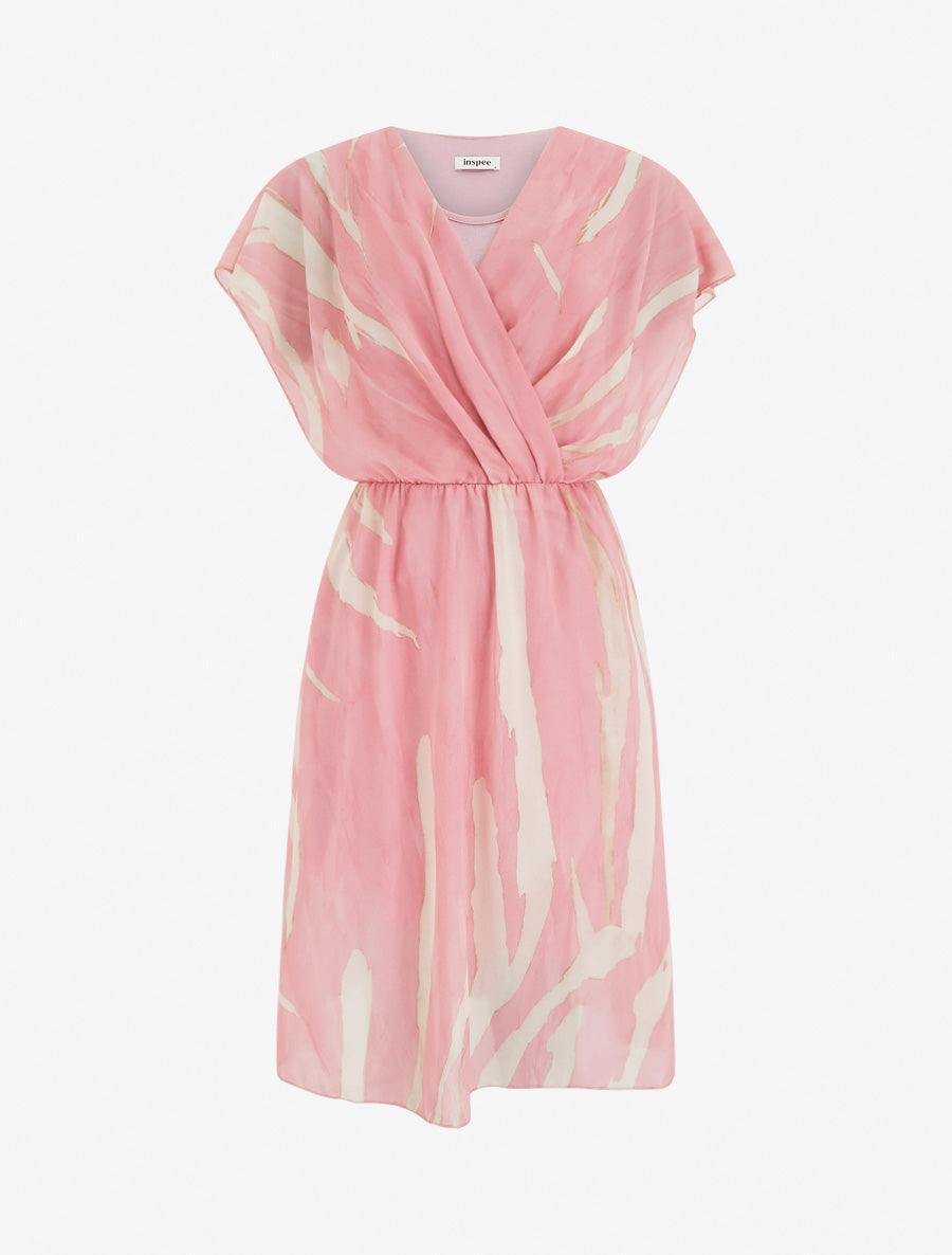 Robe imprimé graphique à col cache-coeur - Vieux rose - 1