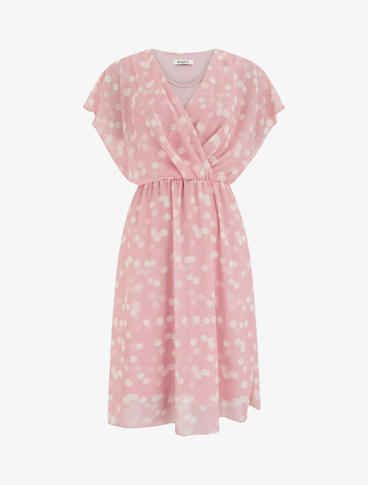 Robe imprimé pois à col cache-coeur - Vieux rose - 1