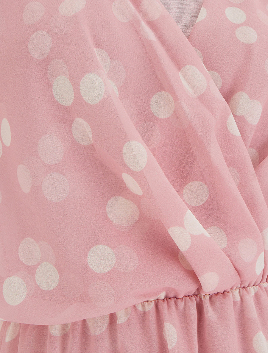Robe imprimé pois à col cache-coeur - Vieux rose - 3