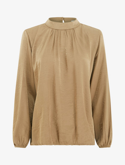 Blouse satinée à poignets élastiqués - Camel - 1