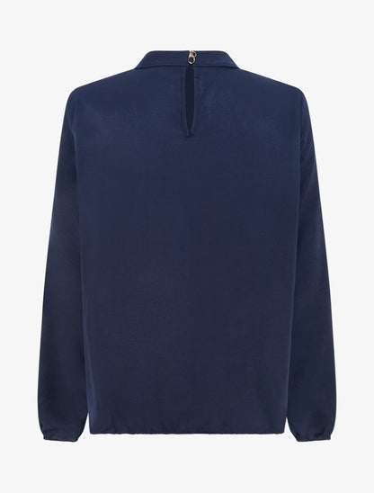 Blouse satinée à poignets élastiqués - Marine - 2