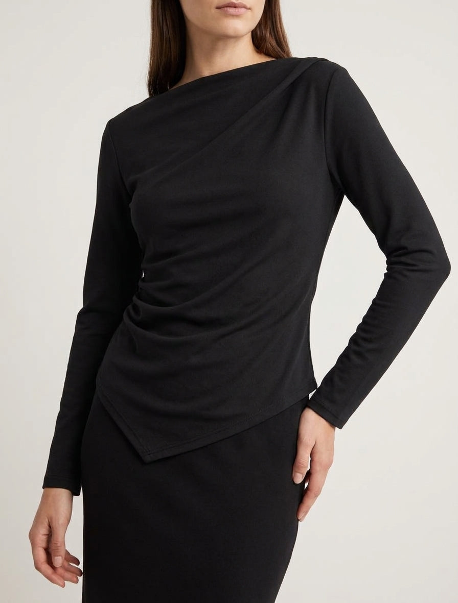 Top asymétrique encolure bateau - Noir