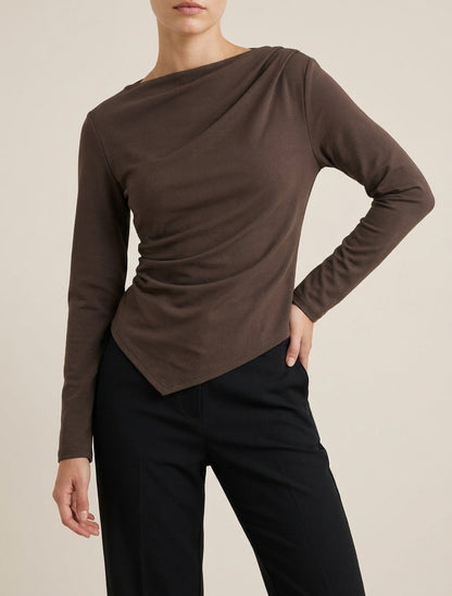 Top asymétrique encolure bateau - Marron