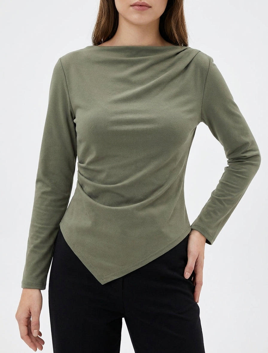 Top asymétrique encolure bateau - Kaki