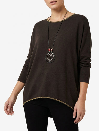 Pull asymétrique manches chauves-souris - Marron