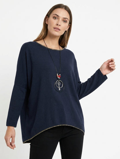 Pull asymétrique manches chauve-souris - Marine