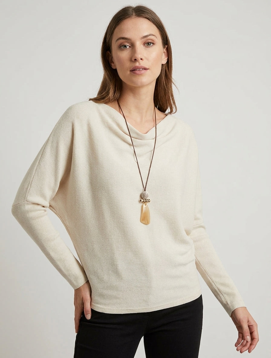 Pull fin col bénitier coupe droite - Beige