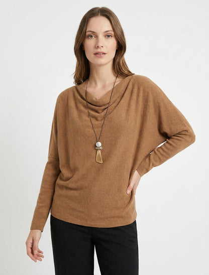 Pull fin col bénitier manches chauve-souris - Camel