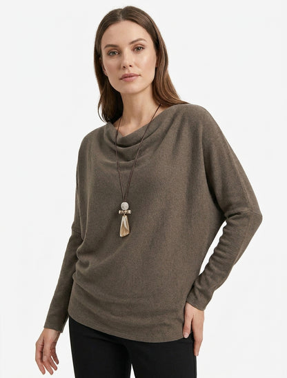 Pull fin col bénitier à manches chauve-souris - Taupe foncé