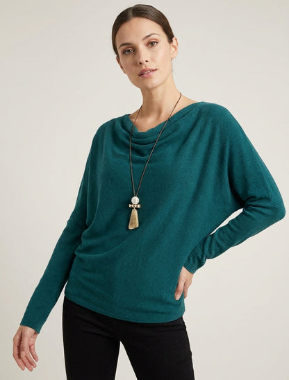 Pull fin col bénitier manches chauve-souris - Bleu canard