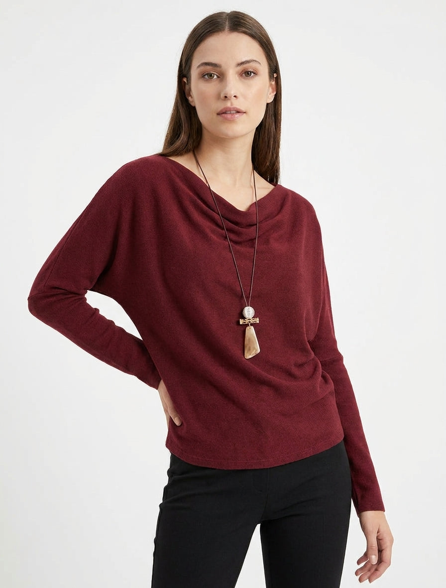 Pull fin col bénitier coupe droite - Bordeaux