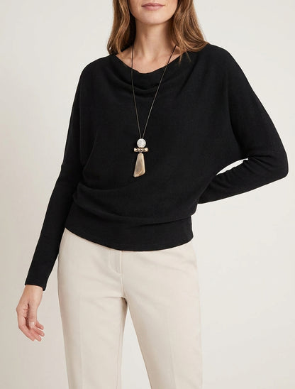Pull fin col bénitier manches chauve-souris - Noir