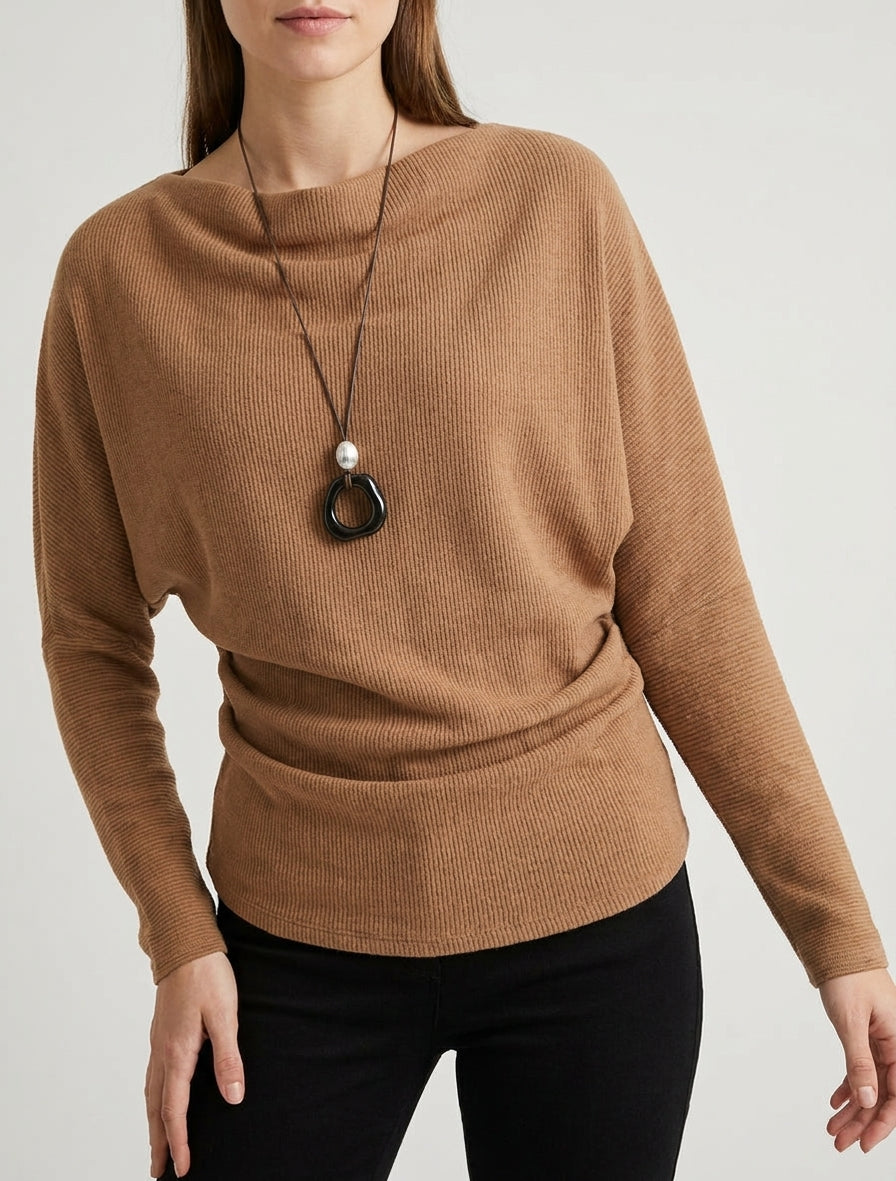 Pull côtelé col bénitier camel - Camel