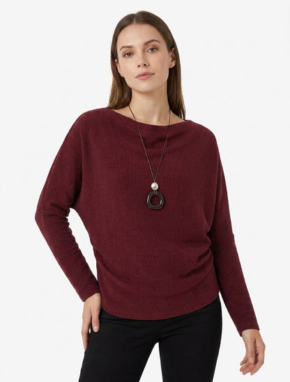 Pull côtelé col bénitier bordeaux