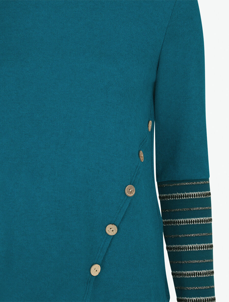 Pull fin à manches rayées - Bleu lagon - 3