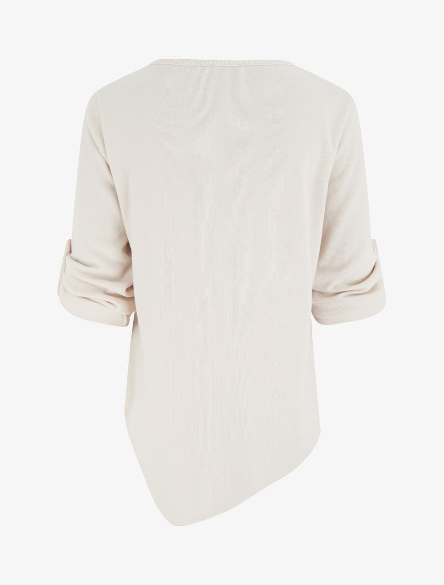 Pull à bords asymétriques et motif floral irisé - Crème - 2