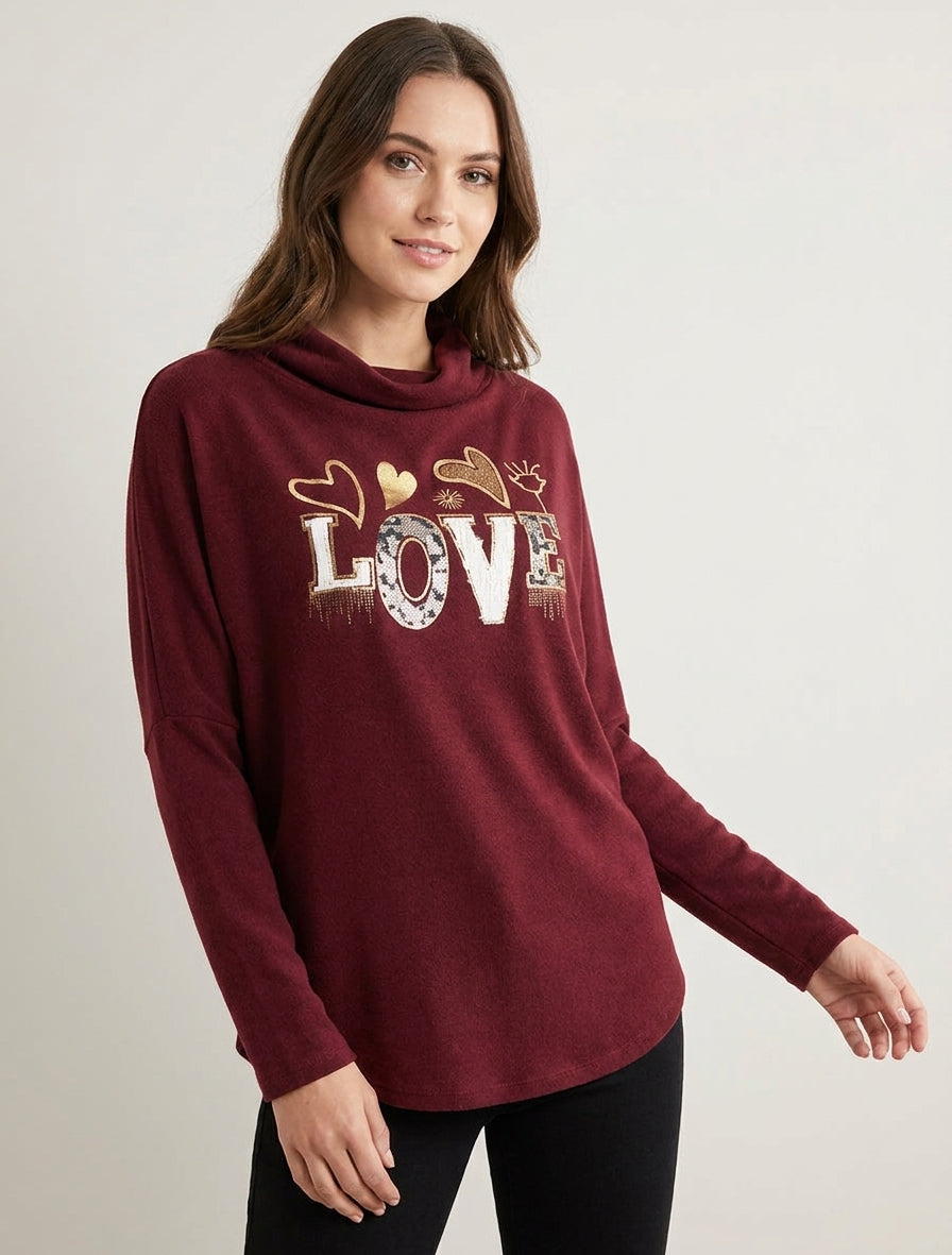 Pull manches chauve-souris LOVE - Bordeaux