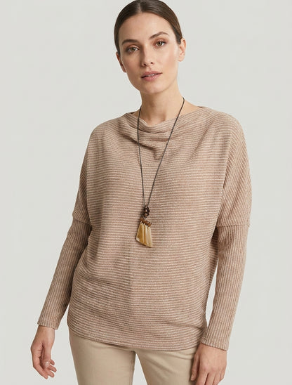 Pull rayé manches chauve-souris - Camel