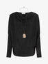 Pull à col bénitier en maille motif rayé - Noir - 1