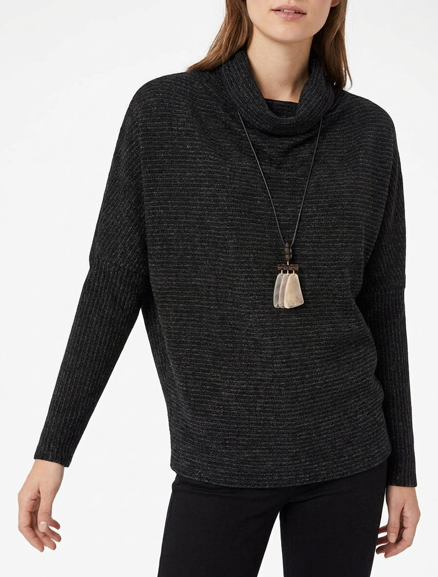 Pull rayé manches chauve-souris - Noir