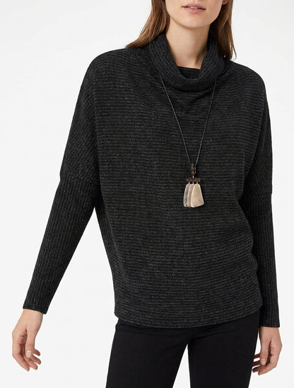Pull rayé manches chauve-souris - Noir