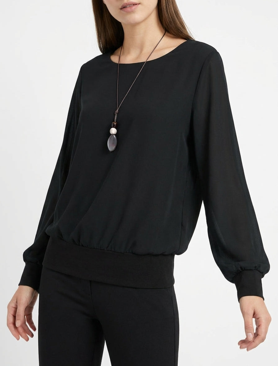 Top boule col rond chauve-souris - Noir
