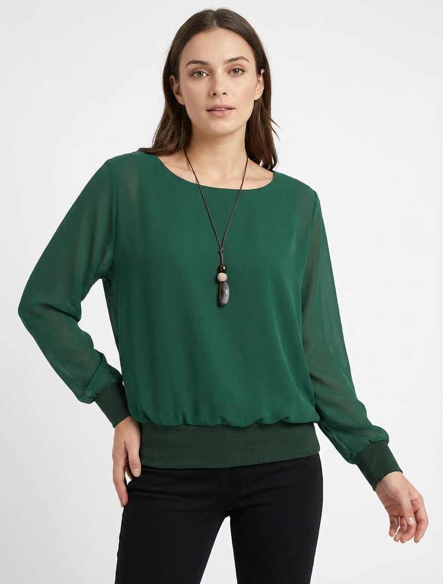 Top boule col rond fluide - Vert foncé