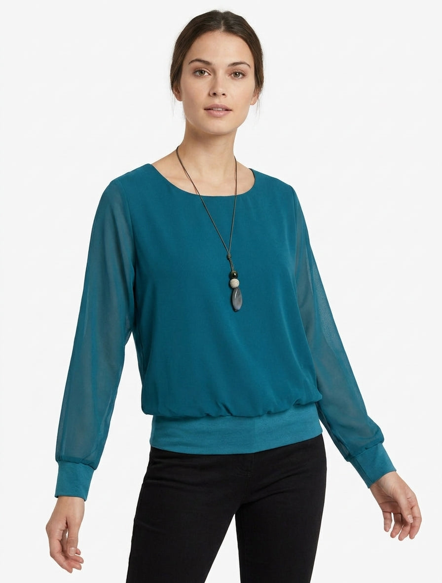 Top boule col rond fluide - Bleu canard
