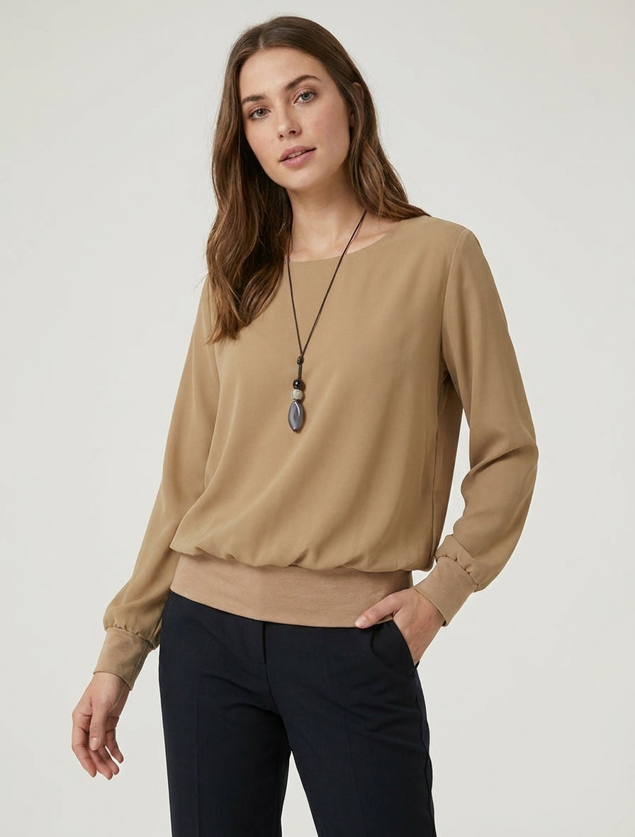 Top boule fluide col rond - Camel