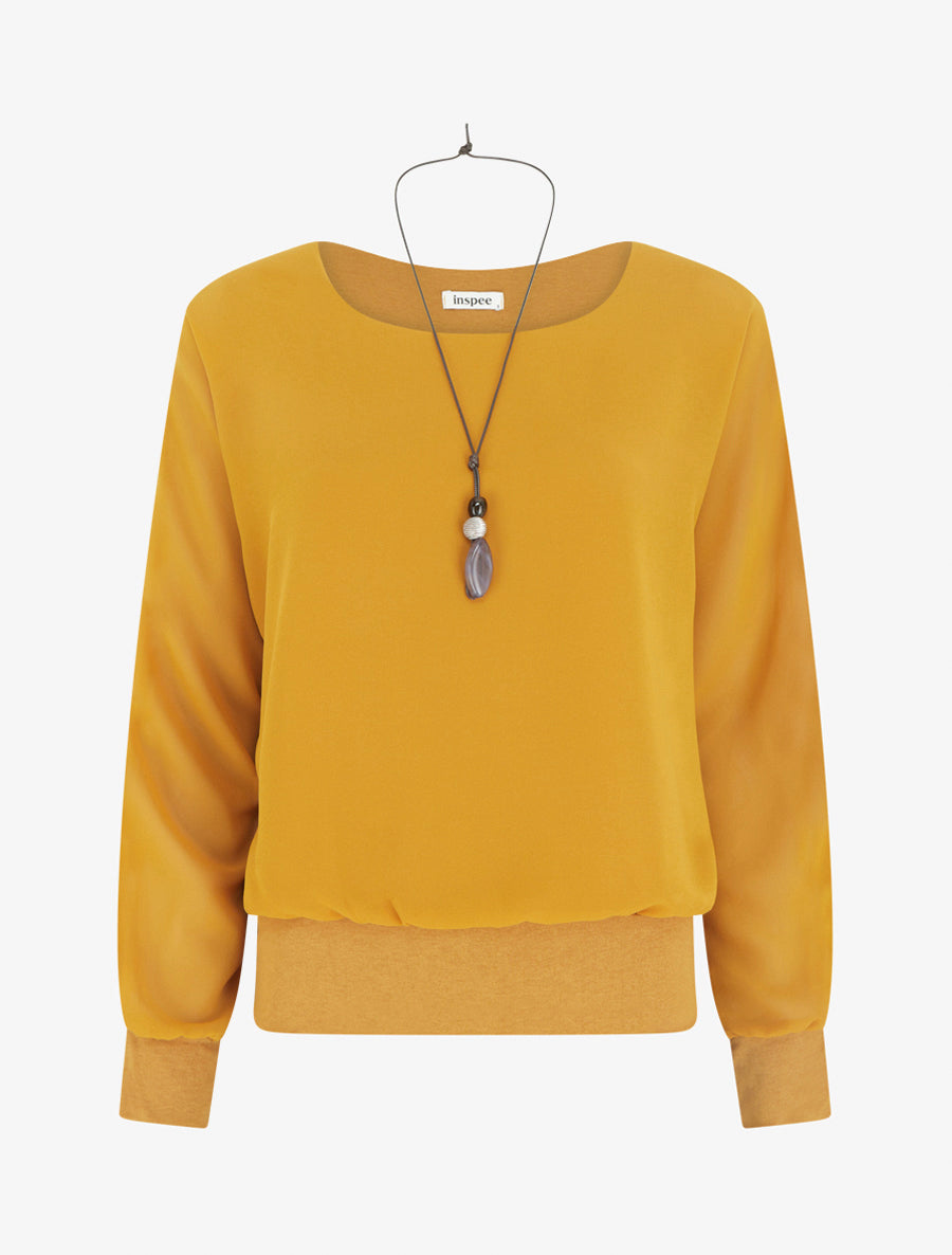 Top boule à manches chauve-souris - Moutarde - 1