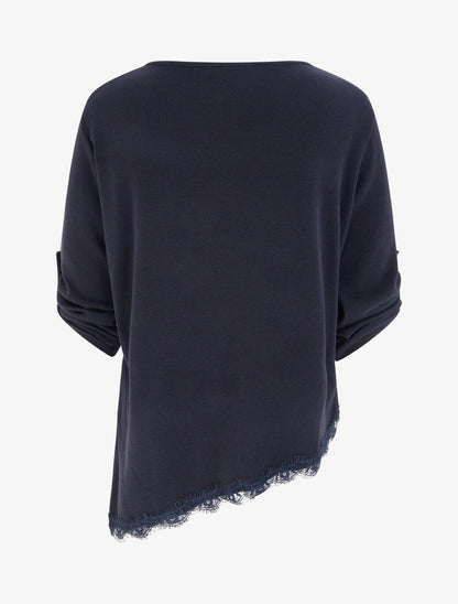 Pull à bords asymétriques et dentelle - Marine - 2