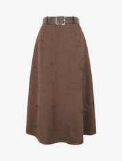 Jupe longue en suédine à broderies fantaisies - Chocolat - 1