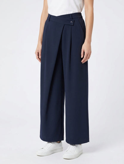 Pantalon droit à taille haute élastiquée - Marine