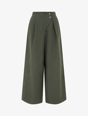 Pantalon uni à taille élastiquée - Kaki - 1