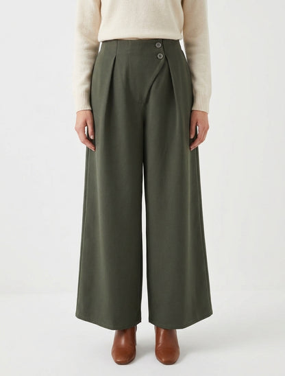 Pantalon coupe ample à taille haute - Kaki