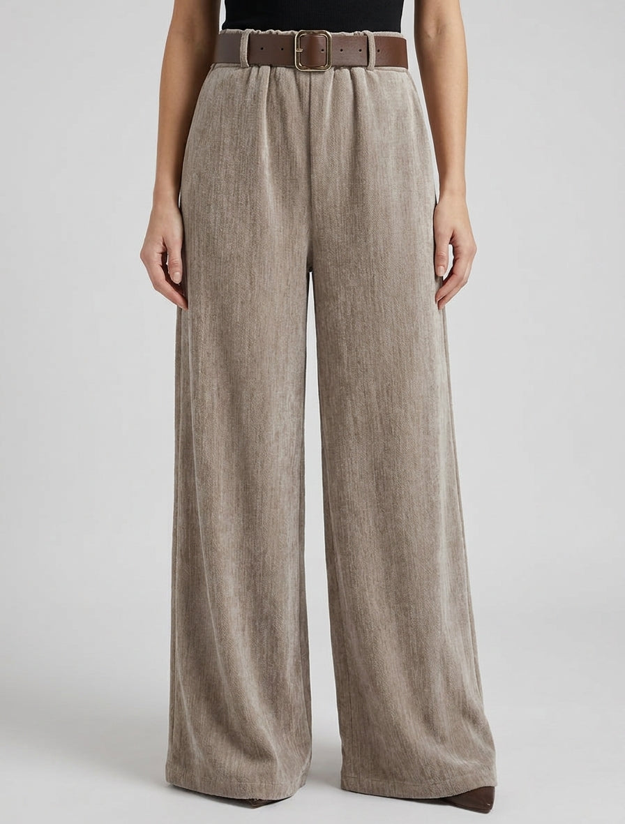 Pantalon velours coupe ample avec ceinture - Taupe