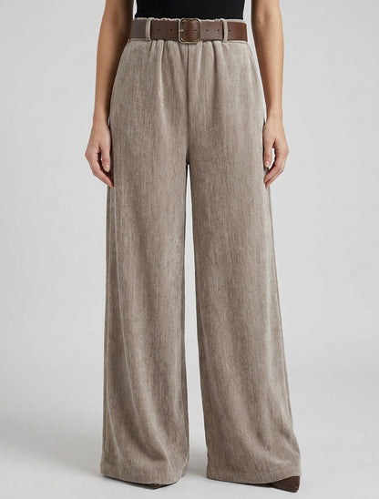 Pantalon velours coupe ample avec ceinture - Taupe