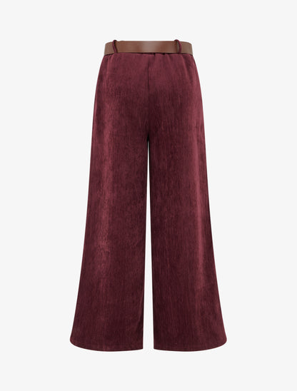 Pantalon effet velours à taille élastiquée - Lie de vin - 2