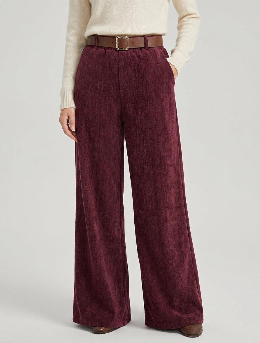 Pantalon velours coupe ample - Lie de vin