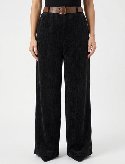 Pantalon velours coupe ample à ceinture - Noir
