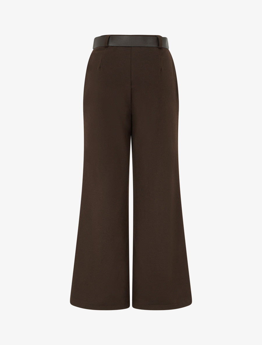 Pantalon ample en feutrine à taille haute - Marron - 2