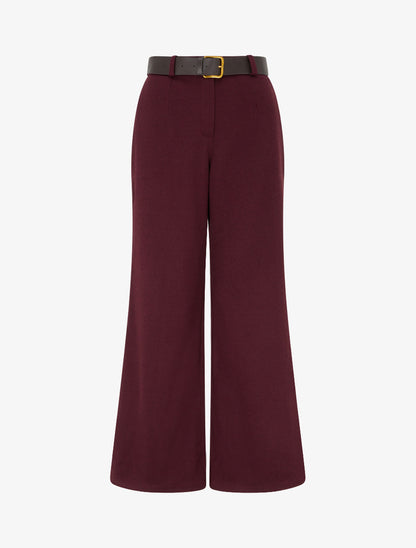 Pantalon ample en feutrine à taille haute - Lie de vin - 1