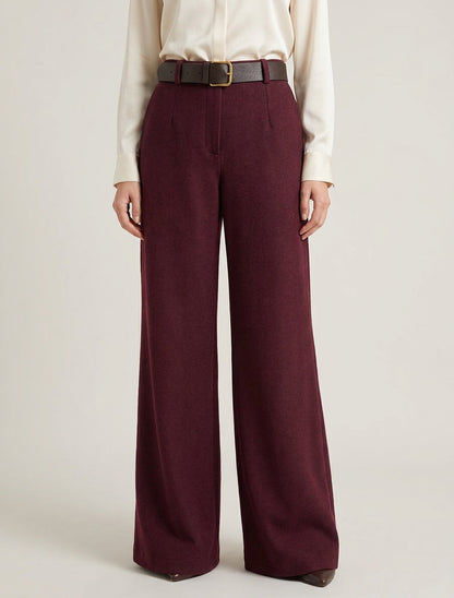 Pantalon ample ceinturé à taille haute - Lie de vin