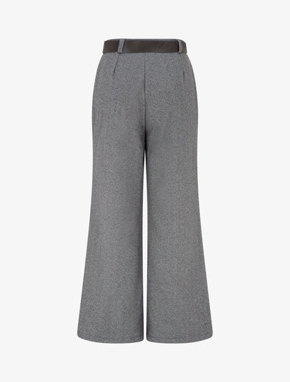 Pantalon ample en feutrine à taille haute - Gris - 2