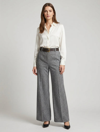 Pantalon ample à ceinture taille haute - Gris