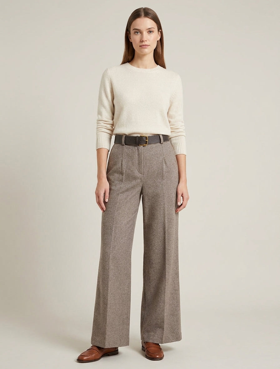 Pantalon ample ceinturé taille haute - Taupe