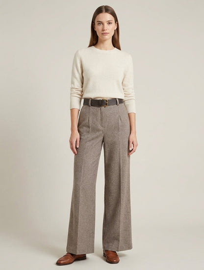 Pantalon ample ceinturé taille haute - Taupe